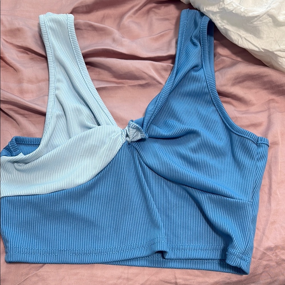 SHEIN Two-Tone Ribbed Bralette in Blue and Light Blue